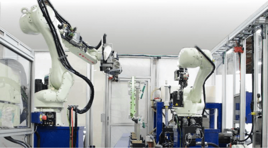 Kawasaki robots assist in this 3D vision-guided assembly cell