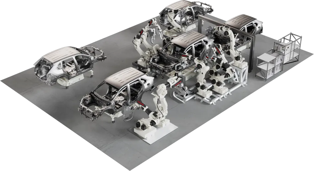 AMRを活用した車体組立ラインの写真