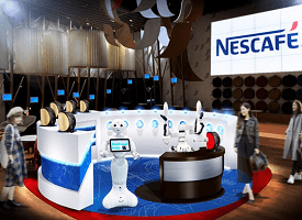 コーヒーマシンとロボットが好みのコーヒーを提供する「ネスカフェ・Pepper・duAro おもてなし無人カフェ」